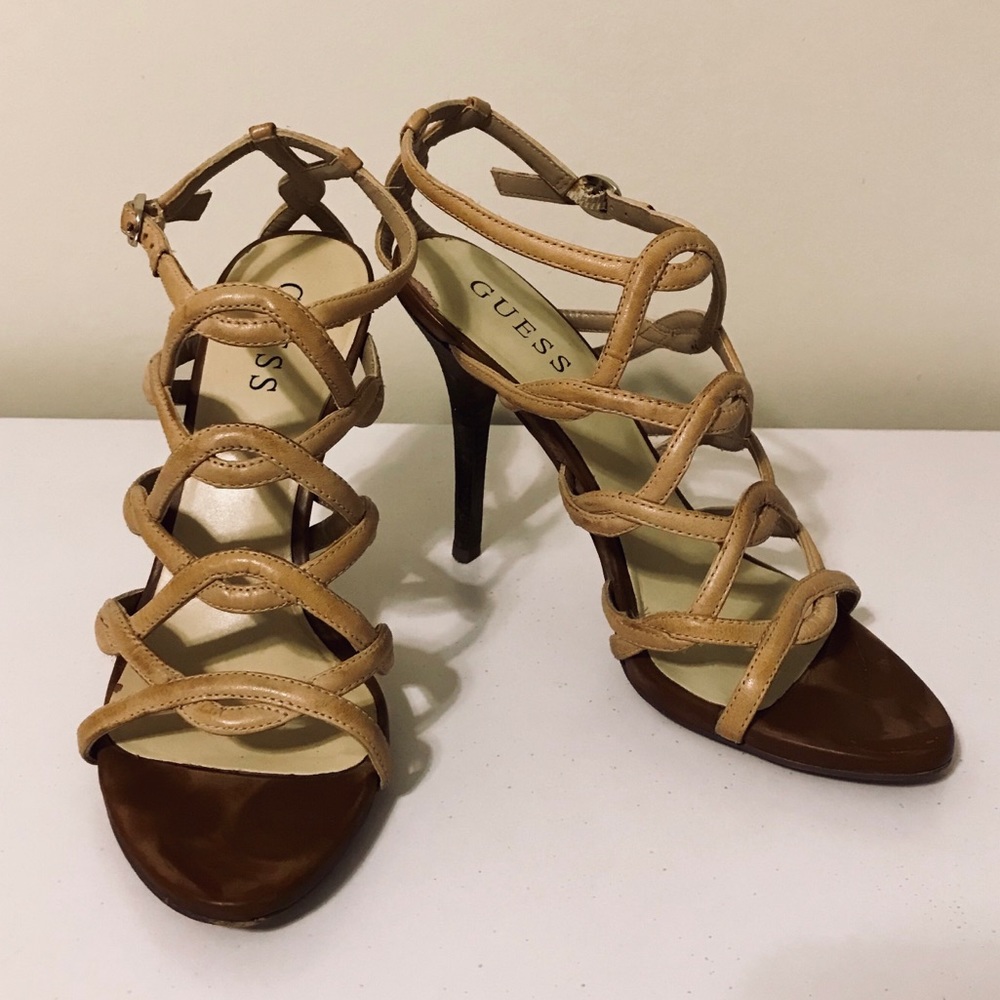 Guess Regent Beige Open Toe Strappy Heels
